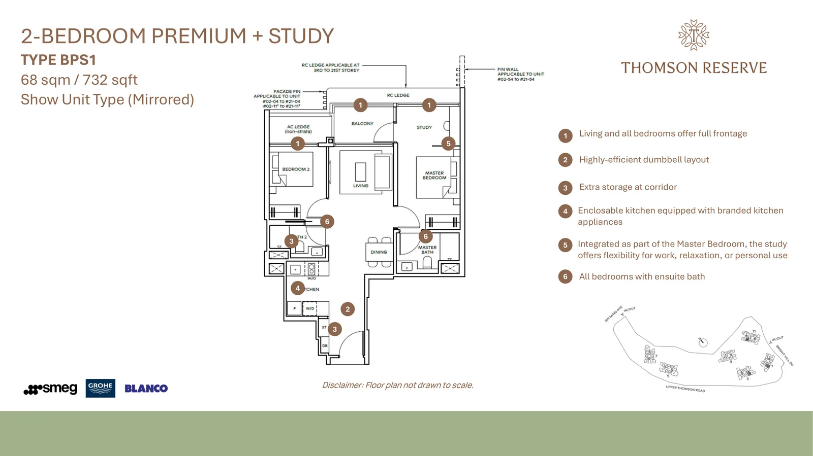 Thomson Reserve 2-Bedroom + Study Type BPS1 Floor Plan